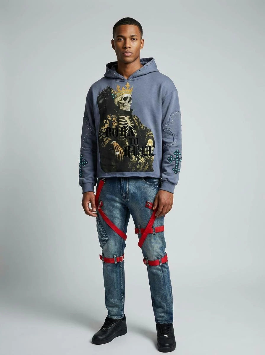 SKULL KING STONE CROP HOODIE